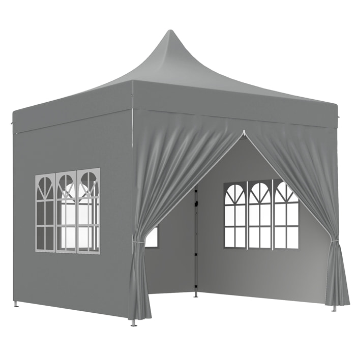 Tonnelle barnum pop-up 3 x 3 m 4 parois latérales amovibles 3 fenêtres hauteur réglable sac transport gris
