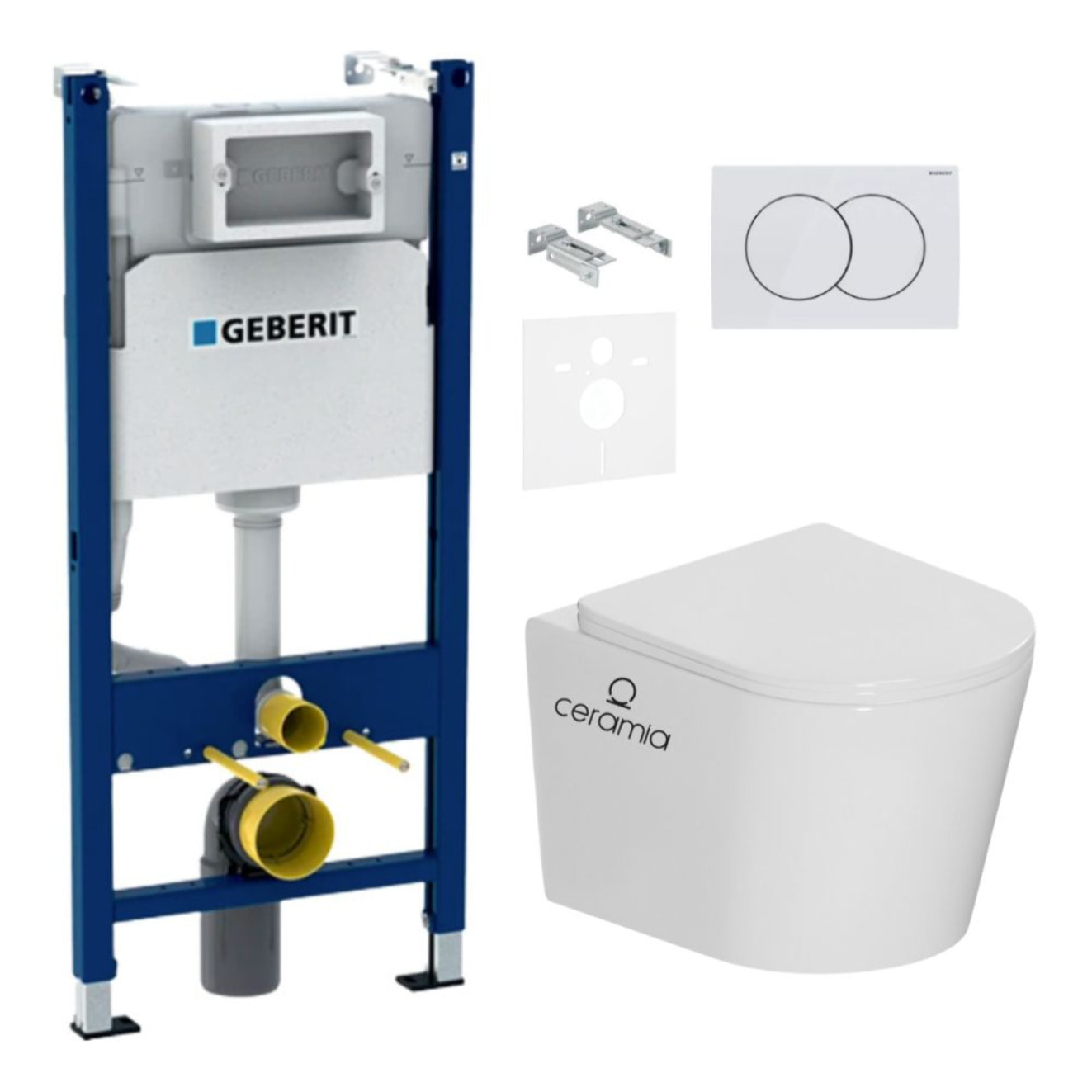 Pack WC bâti-support Duofix 112cm + WC sans bride + abattant SoftClose + set d'isolation + plaque blanche (CETORGEB3SET)