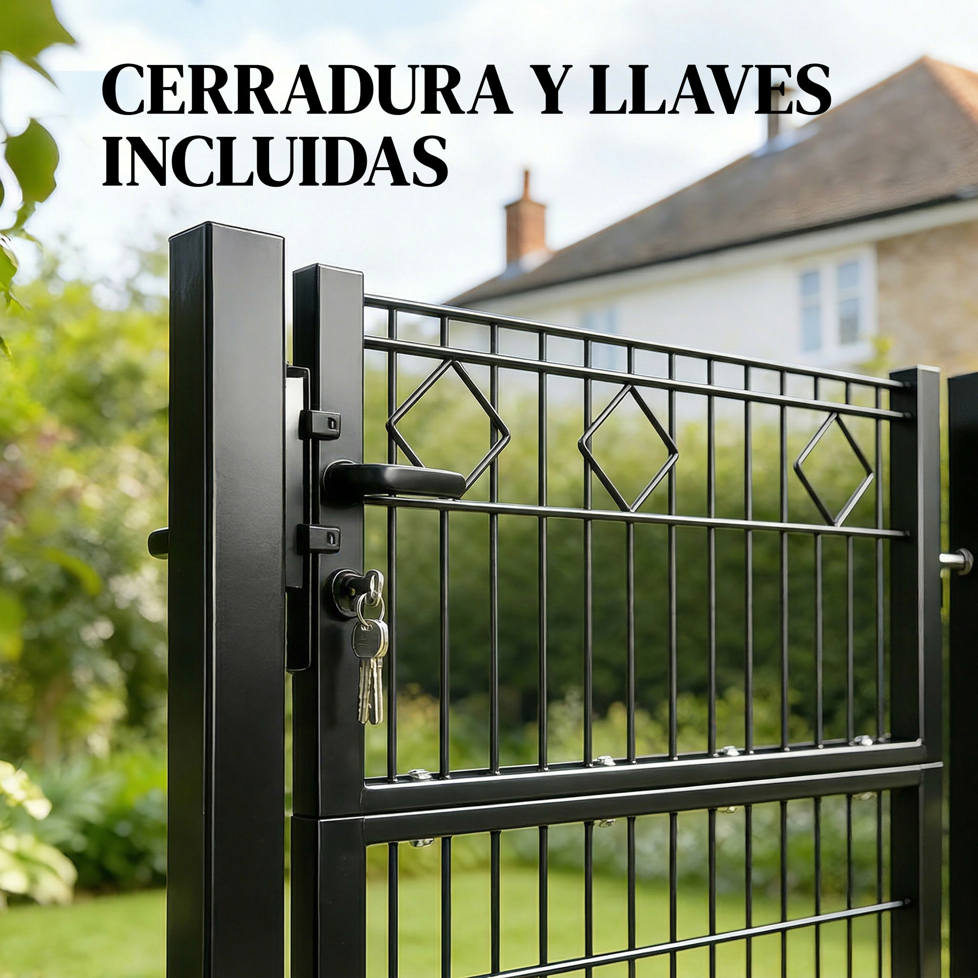 Puerta de Jardín 100x131 cm, Puerta para Valla de Barra de Metal Galvanizado con Manilla, Cerradura, 3 Llaves y 2 Postes, para Entrada de Exterior, Terraza, Patio, Gris Oscuro