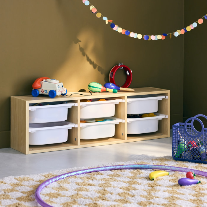 Meuble de rangement pour enfant. naturel. 6 bacs en plastique