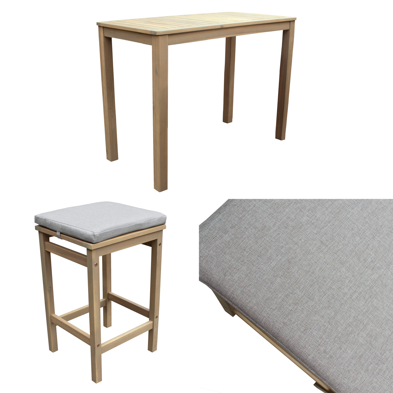 Mange debout ARUBA en acacia 4 places - coussins sable