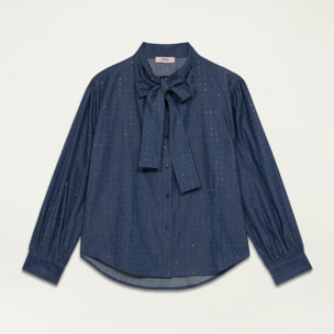 Oltre - Camicia in denim con borchiette e fiocco - Blu