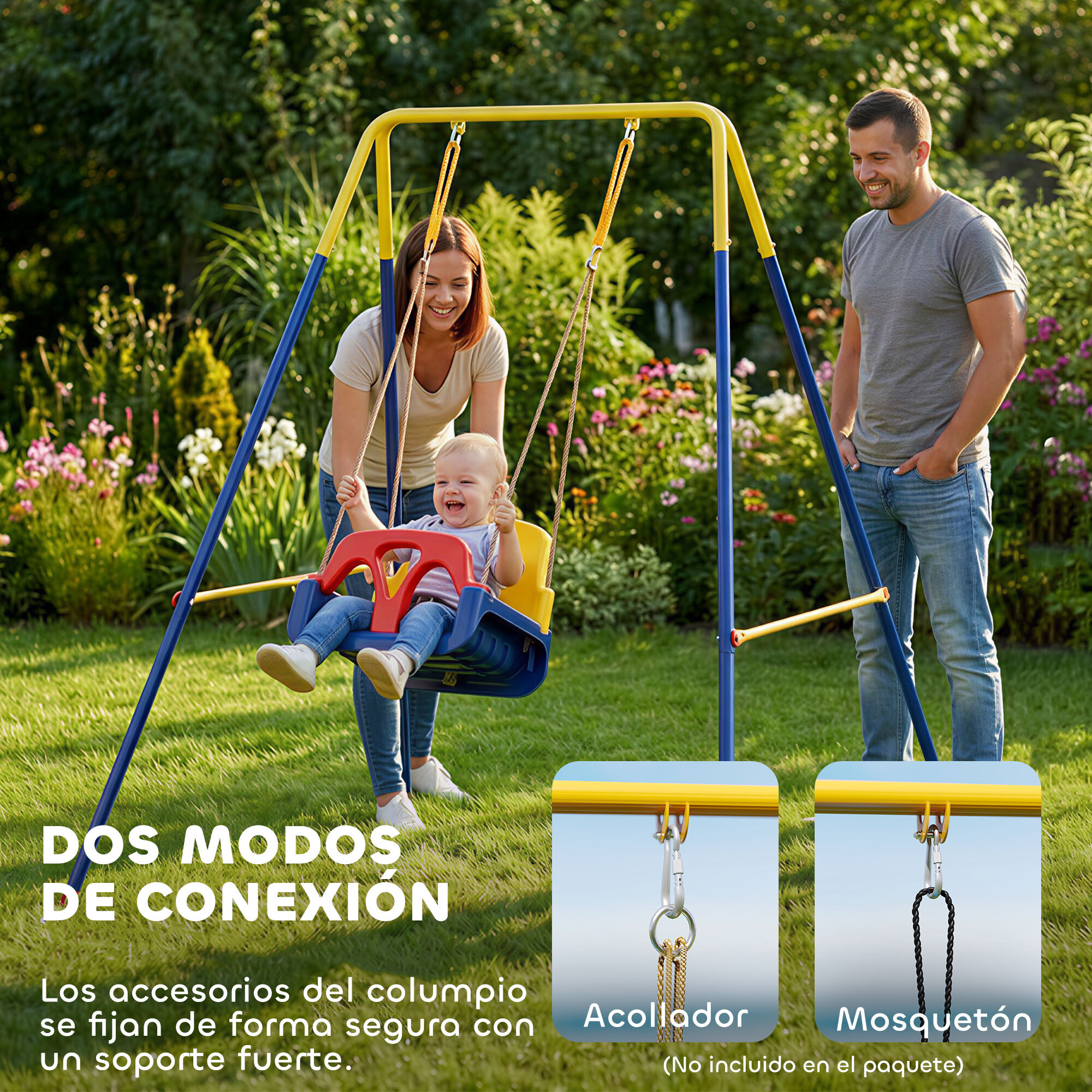 Estructura de Columpio Infantil Plegable, Estructura Metálica para 1 Columpio, con 2 Ganchos, 4 Estacas, Resistente para 50 kg, Forma A, para Interior y Exterior, 128x155x157 cm, Azul