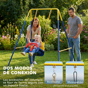 Estructura de Columpio Infantil Plegable, Estructura Metálica para 1 Columpio, con 2 Ganchos, 4 Estacas, Resistente para 50 kg, Forma A, para Interior y Exterior, 128x155x157 cm, Azul