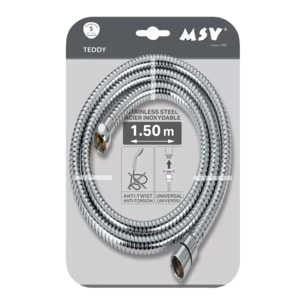 Flexible de douche MSV Teddy 1,50 m Ø14 mm – Double verrouillage anti-torsion – Chrome