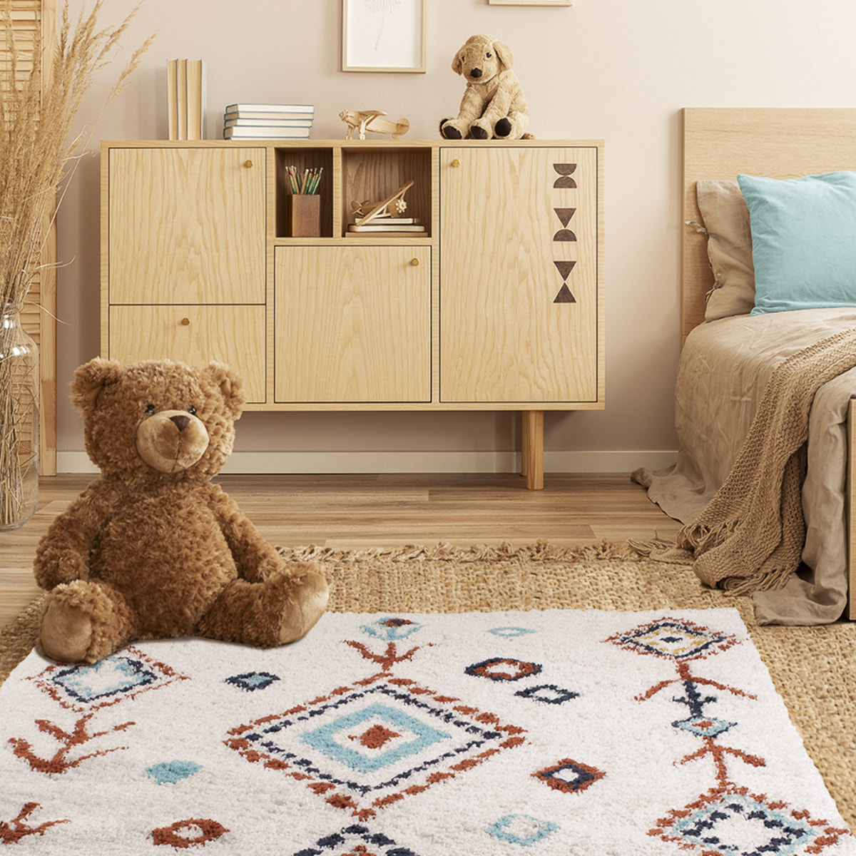 Tipi - tapis shaggy en laine artificielle à motif berbère multicolore