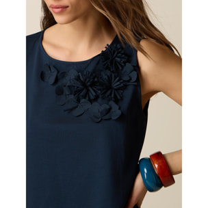 Oltre - Top in cotone con applicazioni floreali - Blu