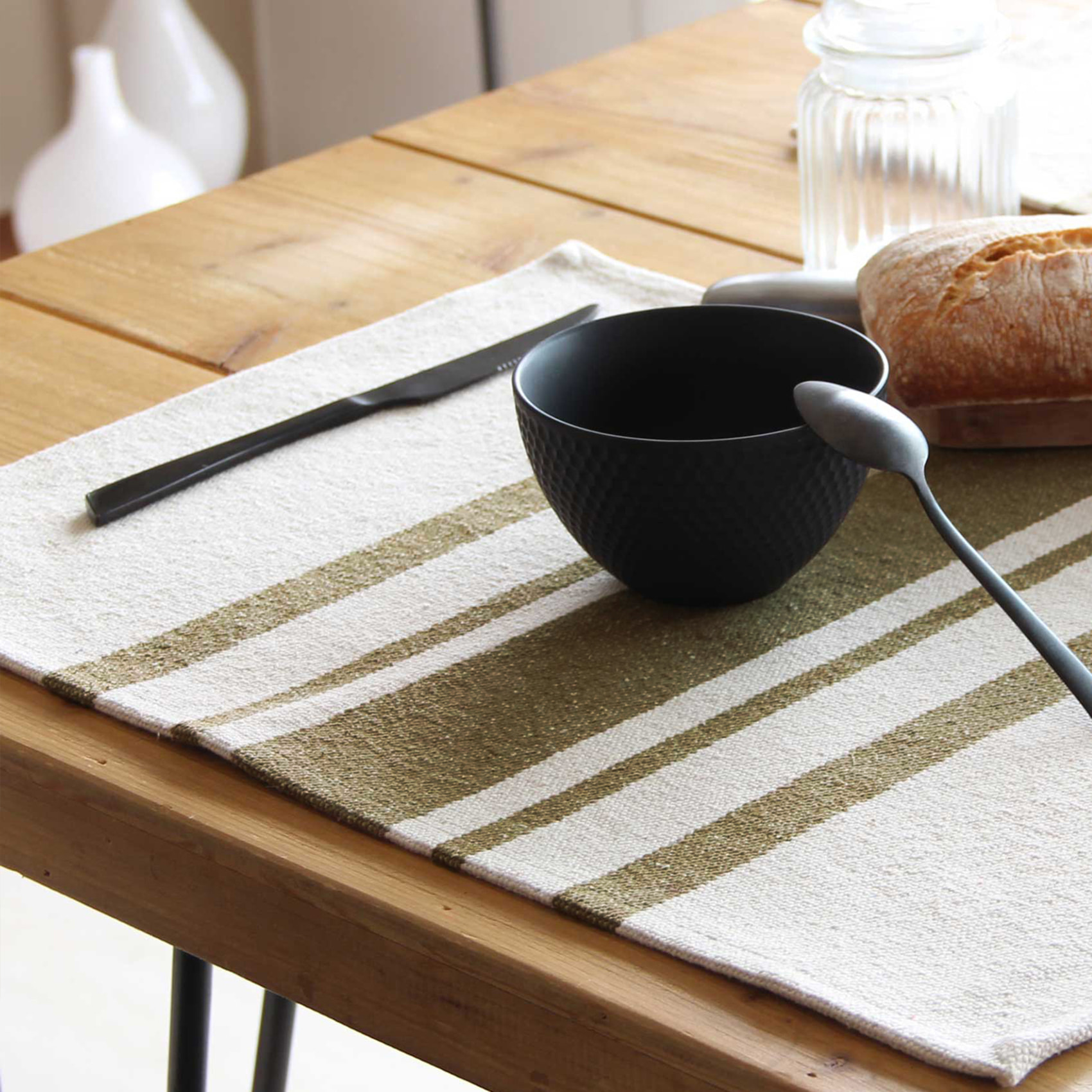 Lot de 4 Sets de table coton épais Rustique - Kaki