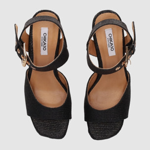 Sandalias de Tejido - Negro - Tacón: 8 cm