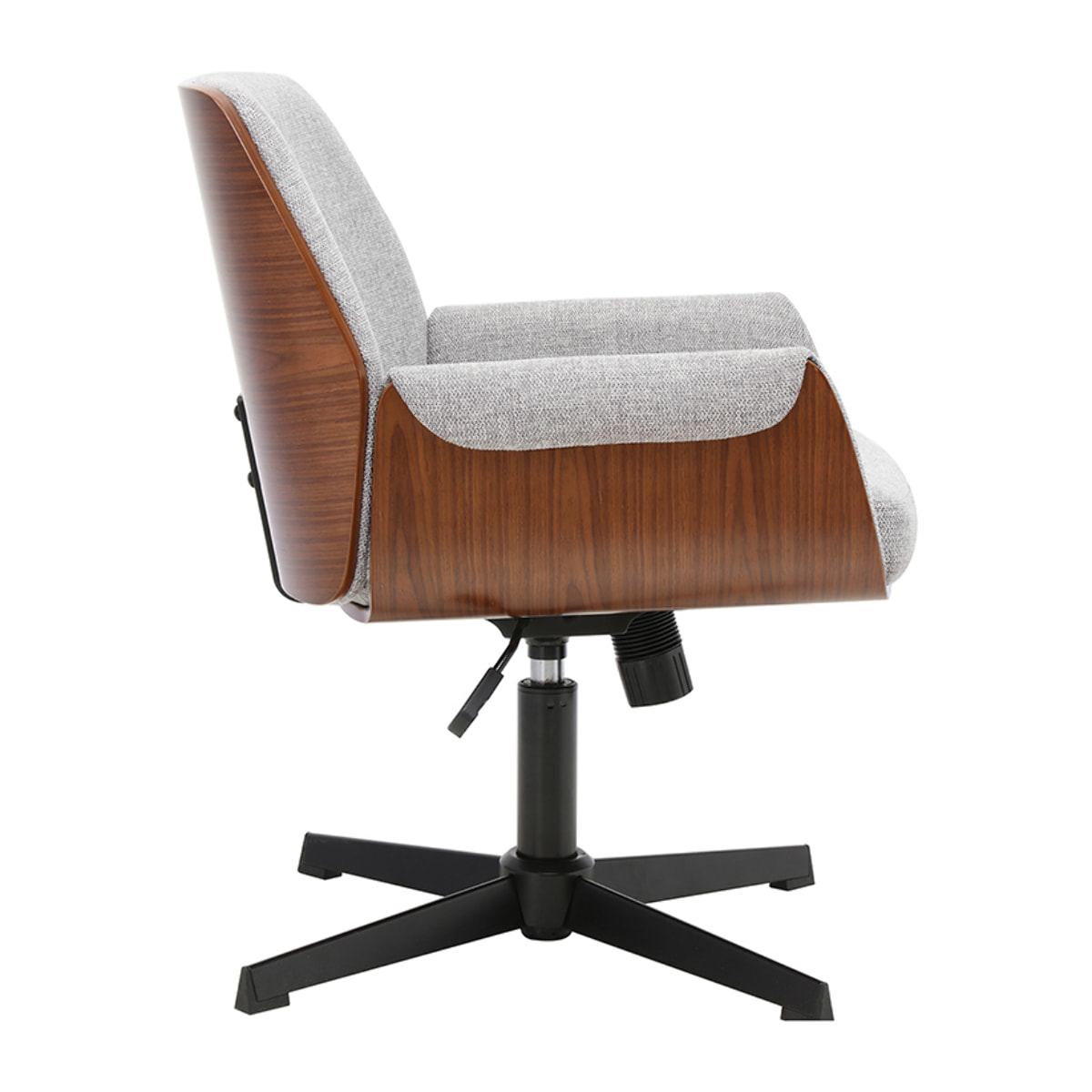 Chaise de bureau en tissu effet velours texturé gris et bois foncé noyer RIKKI