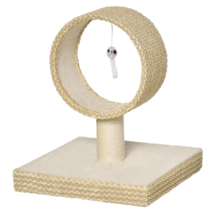 Árbol para Gatos Pequeño con Túnel Poste Rascador de Yute Juguete Colgante Beige