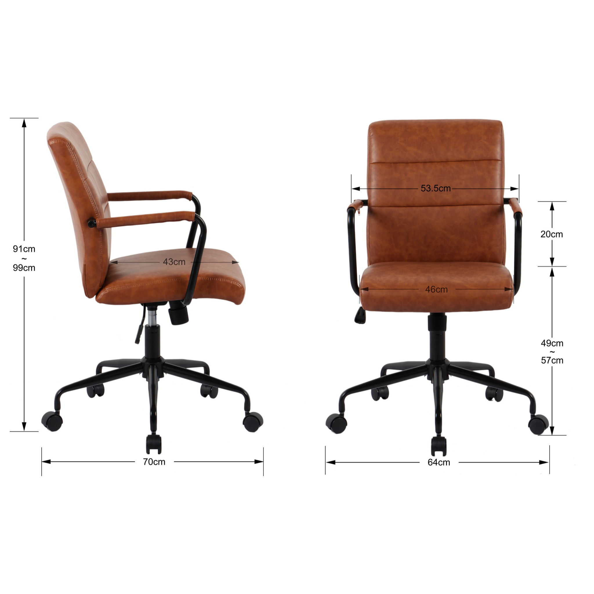 Silla de estudio Oli polipiel marrón 99x64x70 cm