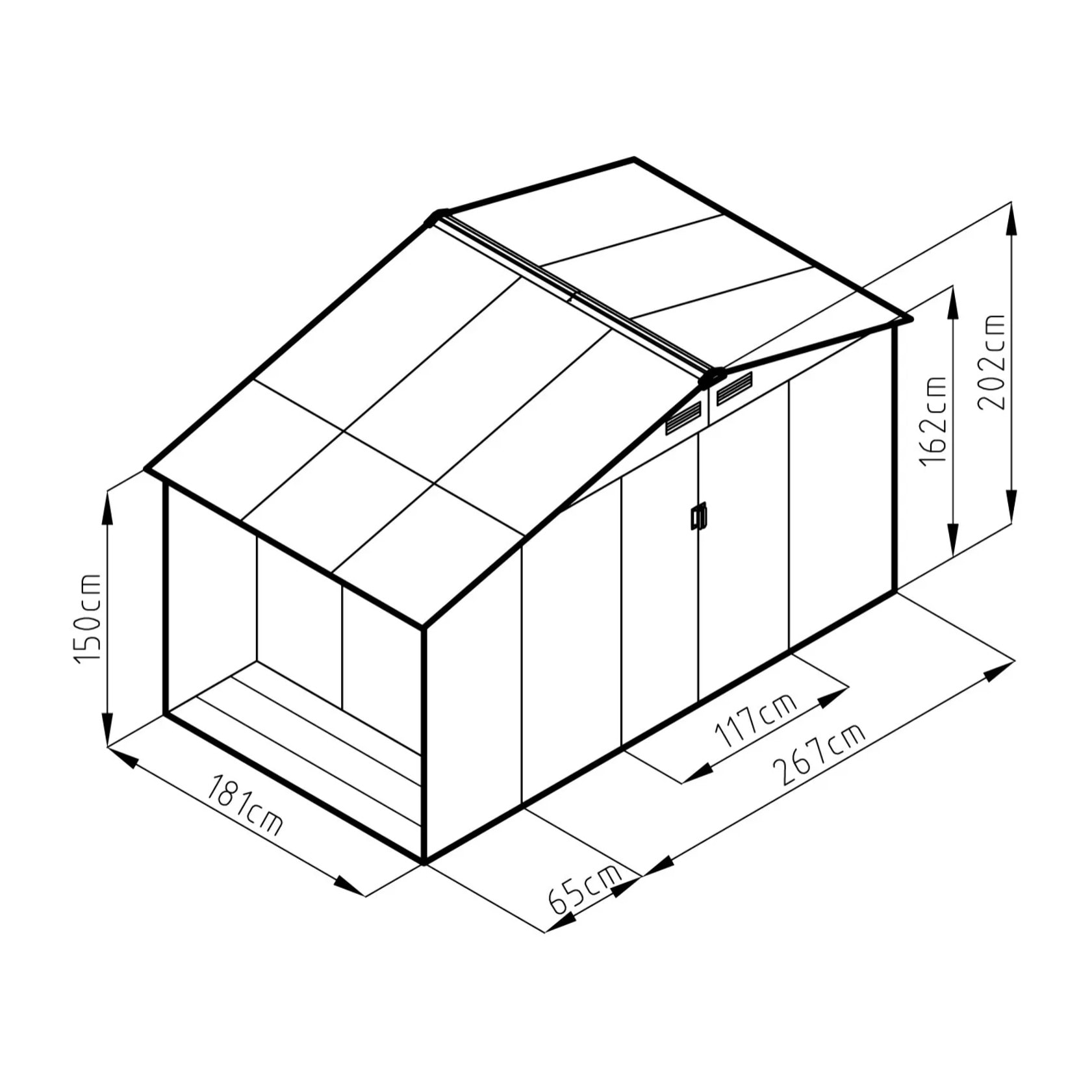 Abri de jardin métal gris châtaigne avec bûcher 6 m² + kit d'ancrage