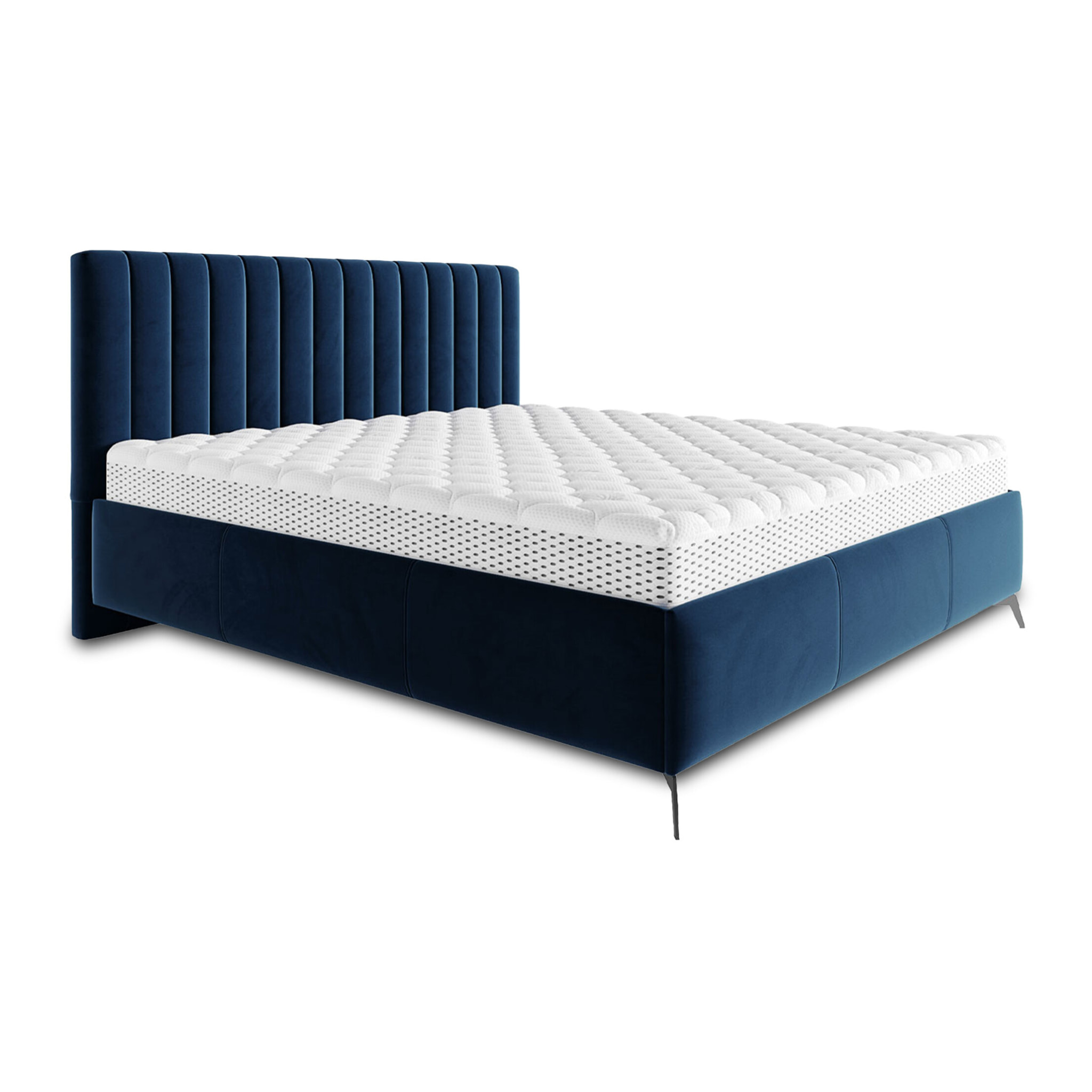 Mendoza - lit coffre - 180x200 - sommier inclus - en velours - Bleu