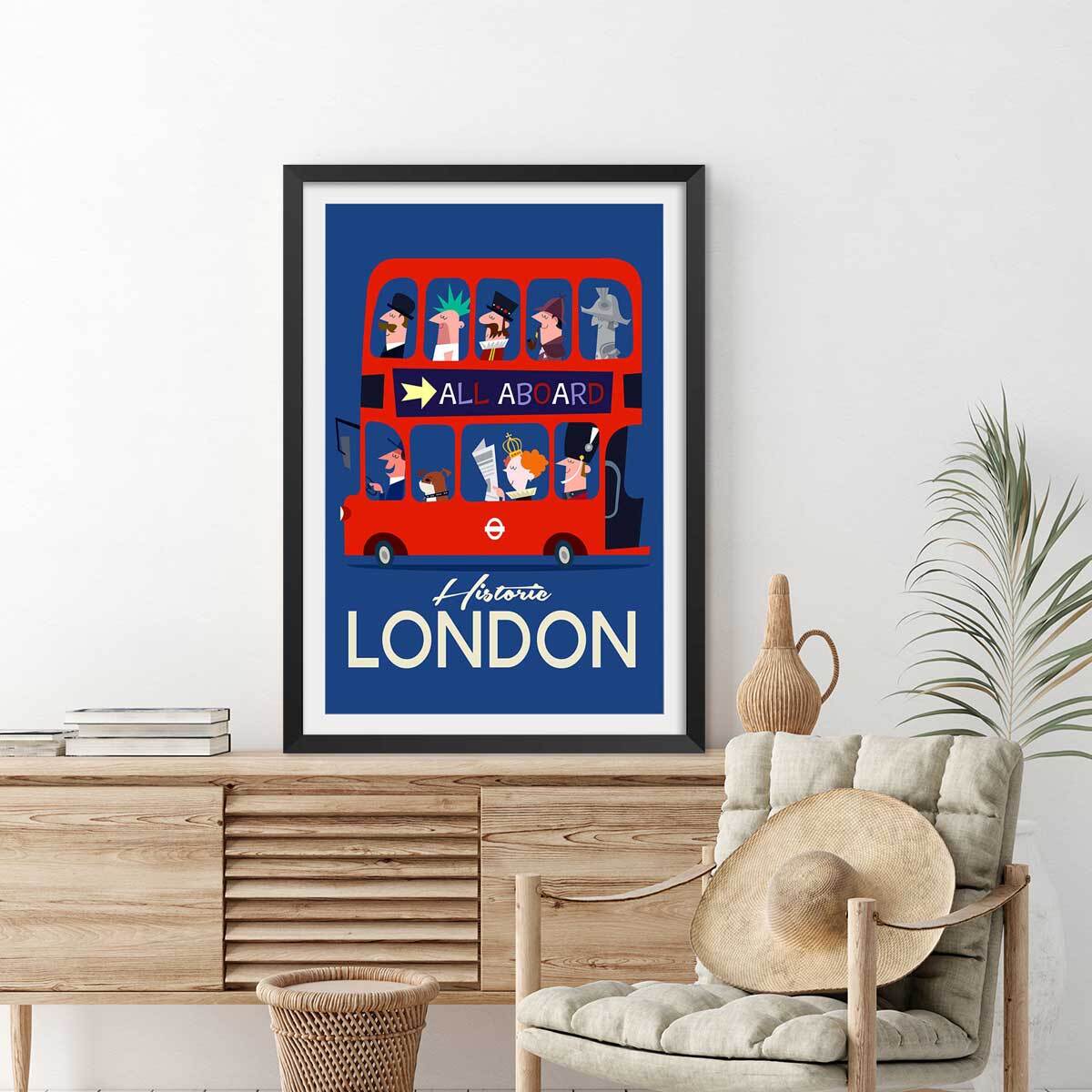 Poster retro bus london Affiche seule