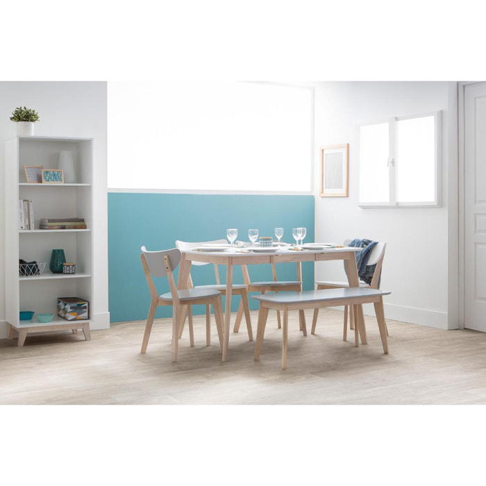 Table à manger extensible scandinave carrée blanche et bois L90-130 cm LEENA