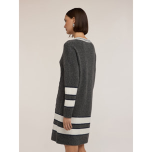 Motivi - Vestido oversize de punto mezcla de lana a rayas - Gris