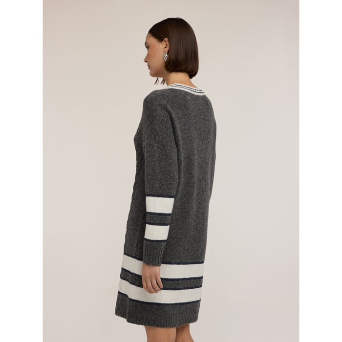 Motivi - Vestido oversize de punto mezcla de lana a rayas - Gris