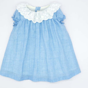 VESTIDO MANGA CORTA CON TIRA BORDADA EN ESCOTE