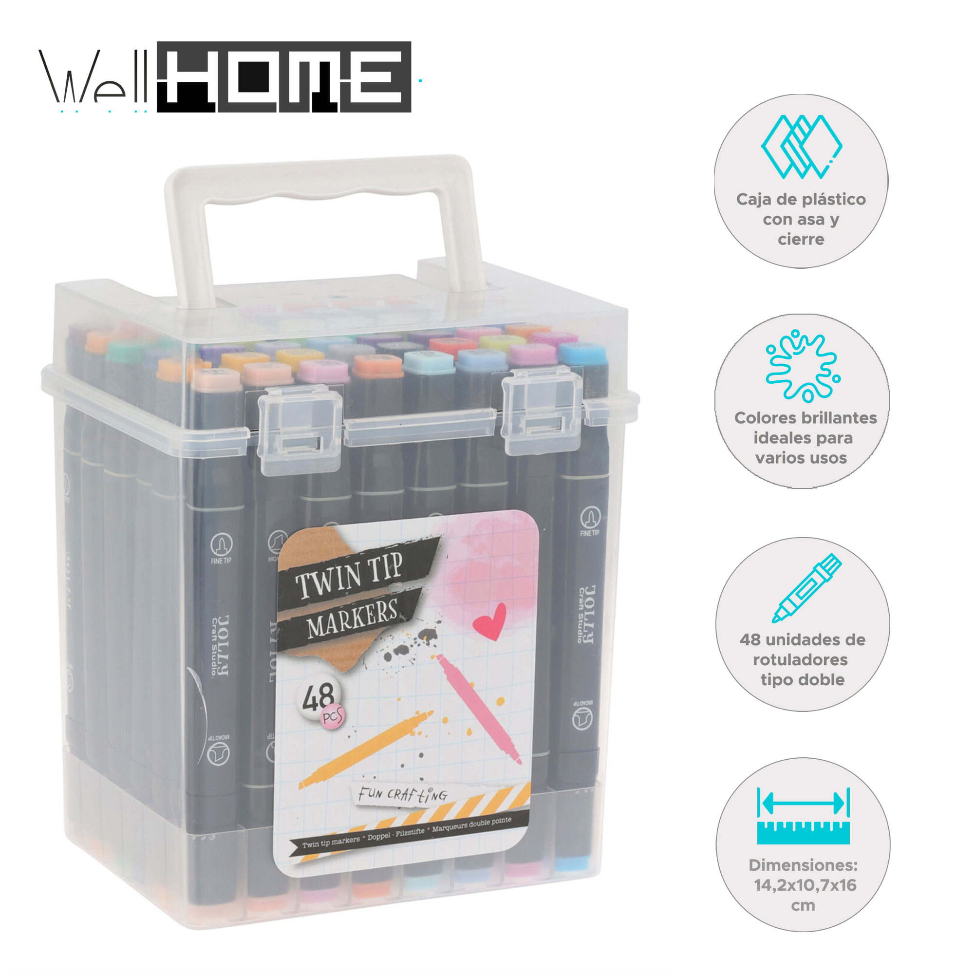 Well home set de rotuladores duo de 48 piezas en caja con asa