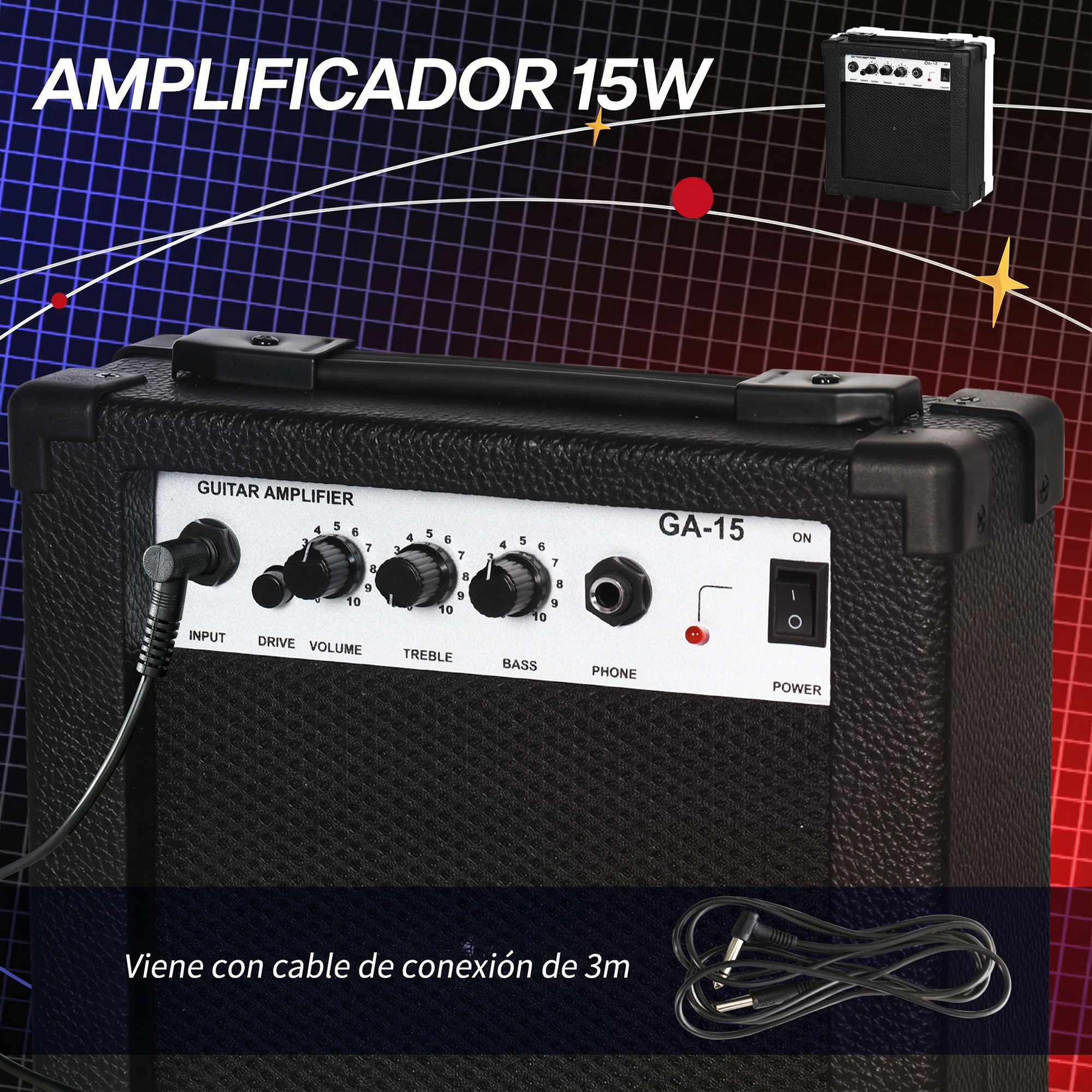 Kit Guitarra Eléctrica de Iniciación, Guitarra Eléctrica con Amplificador de 15W, Afinador Digital, Cuerdas, Correa, 3 Púas y Funda de Transporte, para Adultos, Adolescentes, Negro