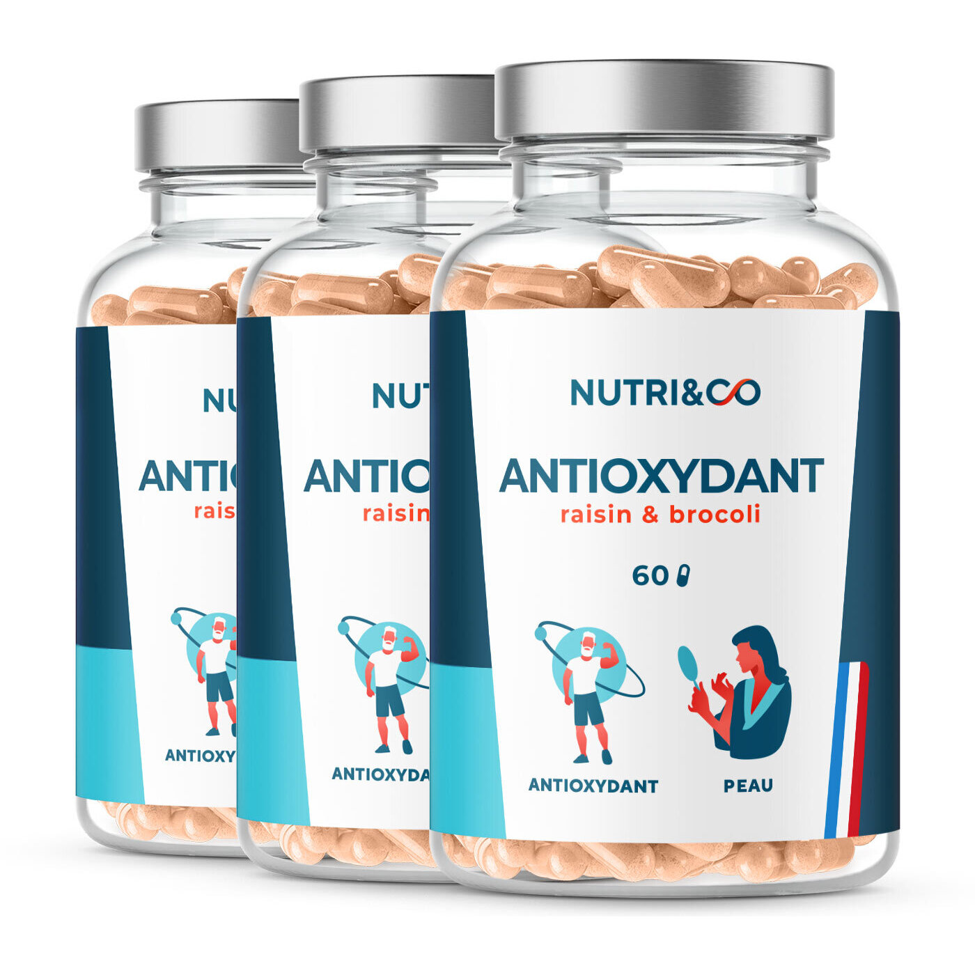 Antioxydant Extrait Pépins de Raisin OPC Anti-Âge - 60 gélules Vegan - Lot de 3
