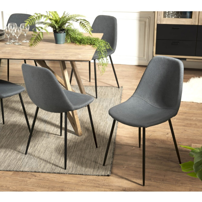 TOM - Lot de 2 chaises tissu anthracite pieds métal noir