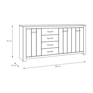 Buffet salle à manger blanc mat et décor bois L206cm - ENORA