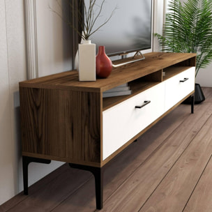 Mobile porta TV Dkumbull, Credenza da soggiorno, Armadio basso per TV, Base parete attrezzata, 47x35h180 cm, Noce e Bianco