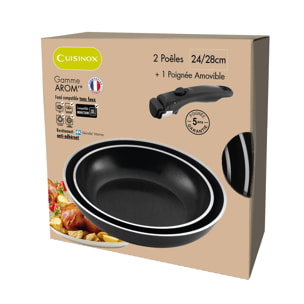Arom - Set di 2 teglie 22 e 26 cm con manico rimovibile
