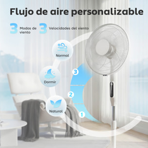 Ventilador de Pie con Control Remoto y Función Wifi, Ventilador de Pedestal Silencioso con Altura Ajustable, 3 Velocidades, 3 Modos, Oscilación 85°, Temporizador 15H y Pantalla LED, 50W, Blanco