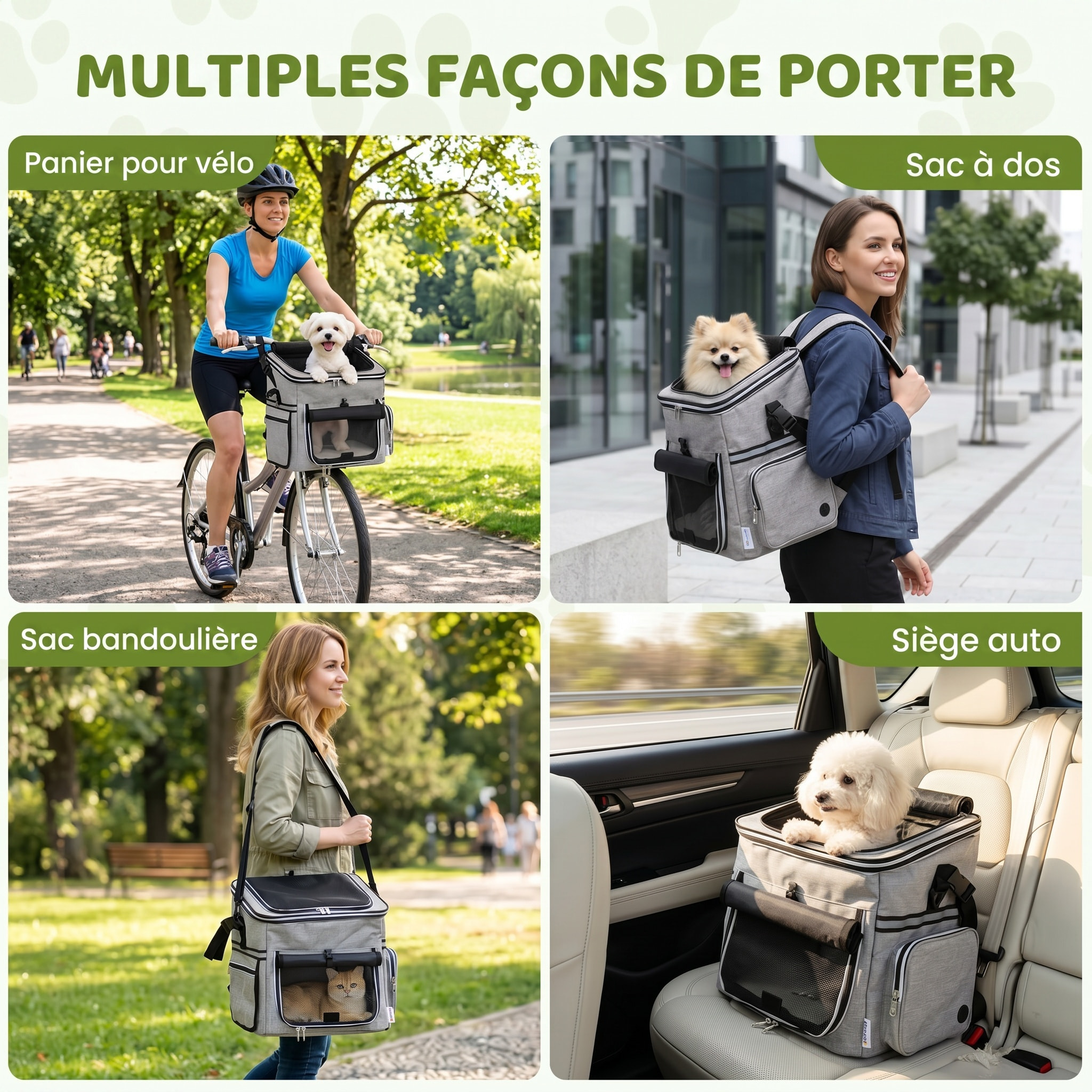 Panier de vélo avant pour chiens sac à dos sac bandoulière siège auto 4 en 1