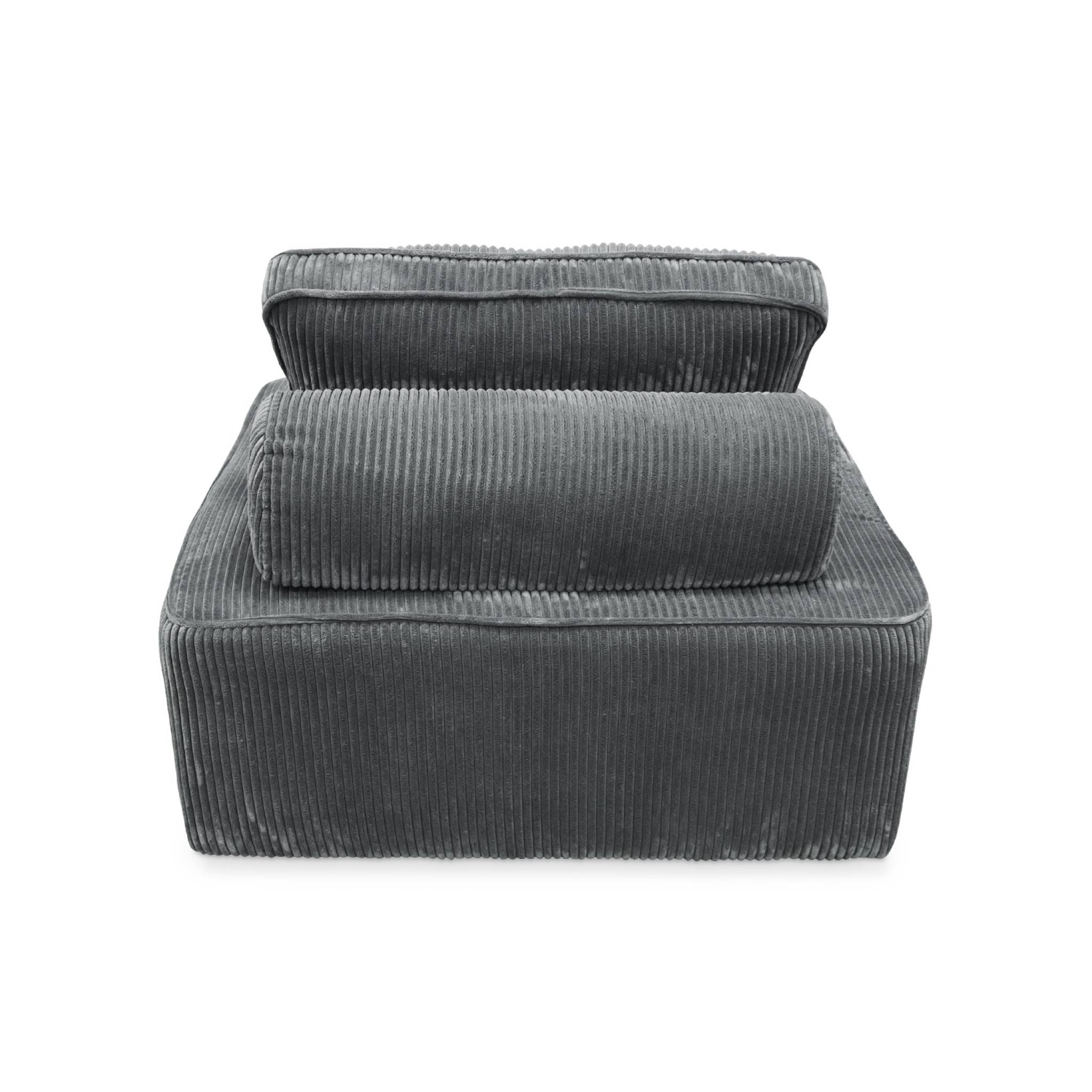 Lot de 3 chauffeuses pour canapé modulables velours côtelé gris avec un coussin
