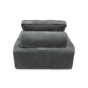 Lot de 3 chauffeuses pour canapé modulables velours côtelé gris avec un coussin