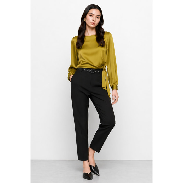 Kocca - Blusa da donna in viscosa con maniche lunghe e nodo in vita Donna