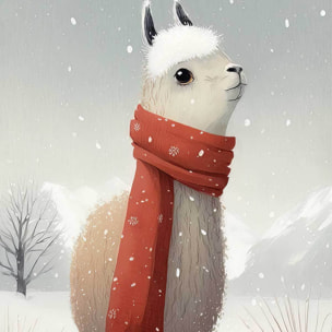 Affiche enfant lama et son écharpe  Affiche + cadre en bois - Chêne