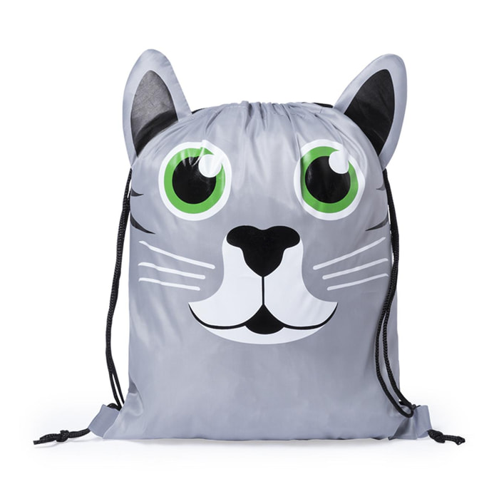 Mochila de cuerdas Llorel plegable para niño, en suave poliéster 210T. Diseño gato.