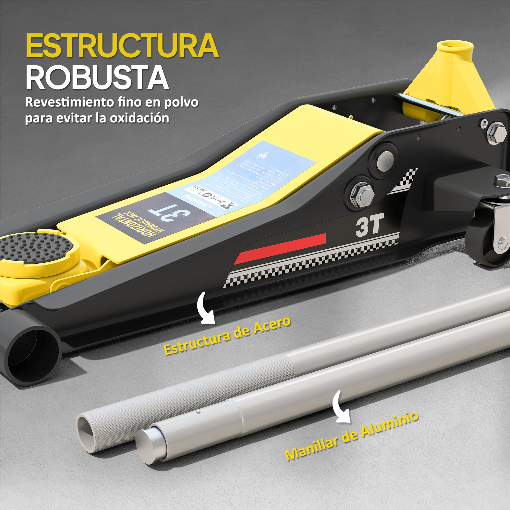 Gato Hidráulico para Coche 3T, Altura de Elevación 75-505 mm, Gato Elevador Hidráulico con Perfil Bajo, Bomba de Doble Pistón con Doble Elevación de Subida, Mango de Aluminio Ruedas para Garaje