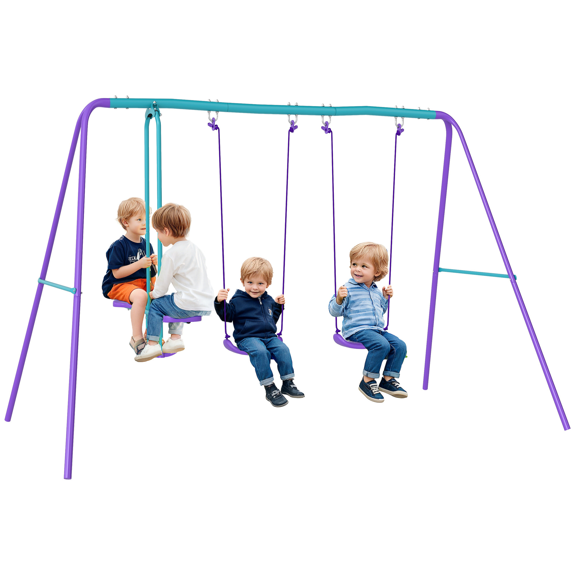 Juego de Columpios de Jardín de Metal con Altura Ajustable Columpios para Niños de +3 Años con Columpio Doble Balancín para Patio Terraza 280x140x176 cm Azul y Morado