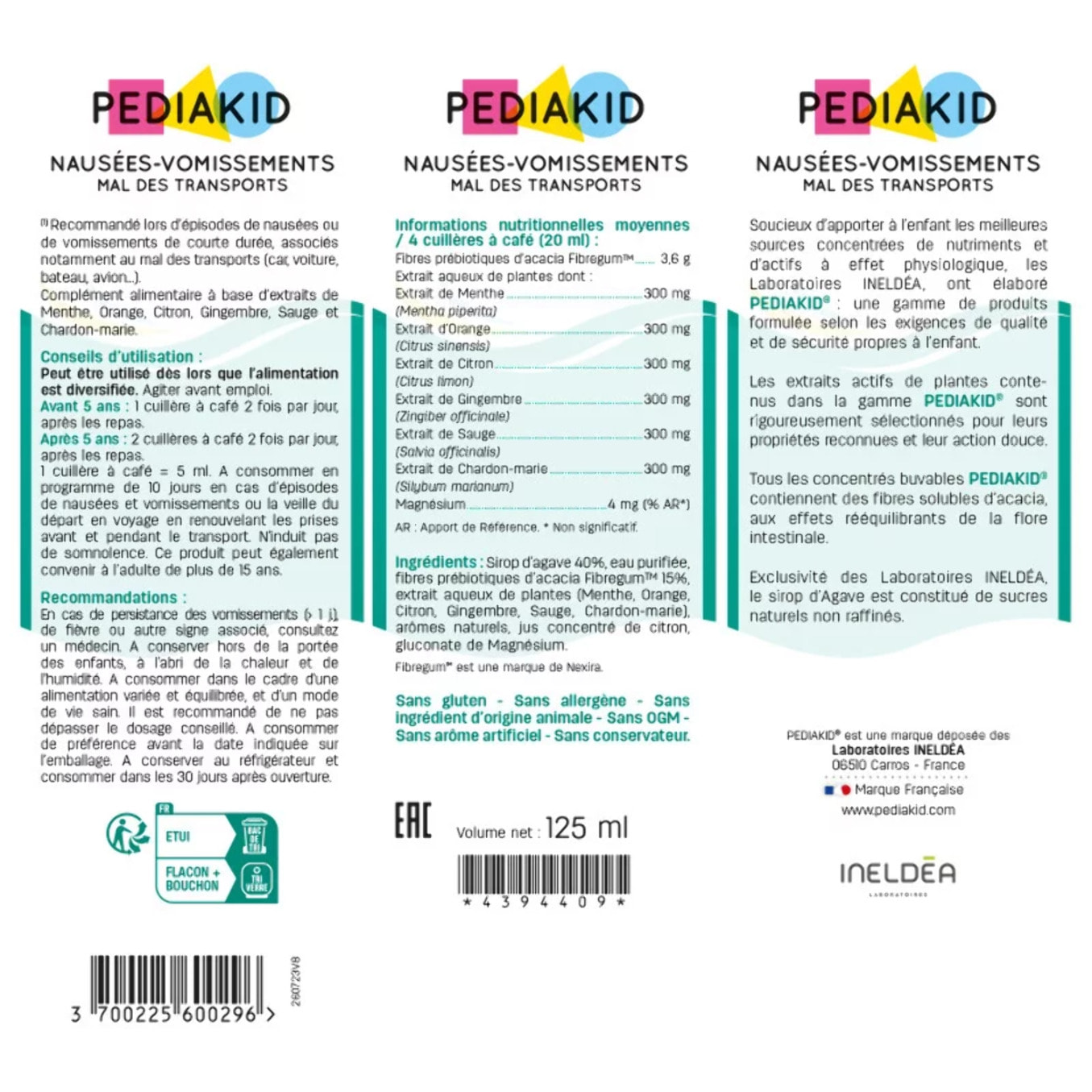 PEDIAKID - Sirop Nausées-Vomissements Mal des Transports - Complément alimentaire à base de plantes - Confort digestif - Contre les nausées & vomissements - Goût citron - Flacon 125 ml