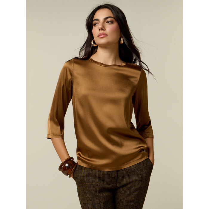 Oltre - Blusa in raso di viscosa stretch - Marrone