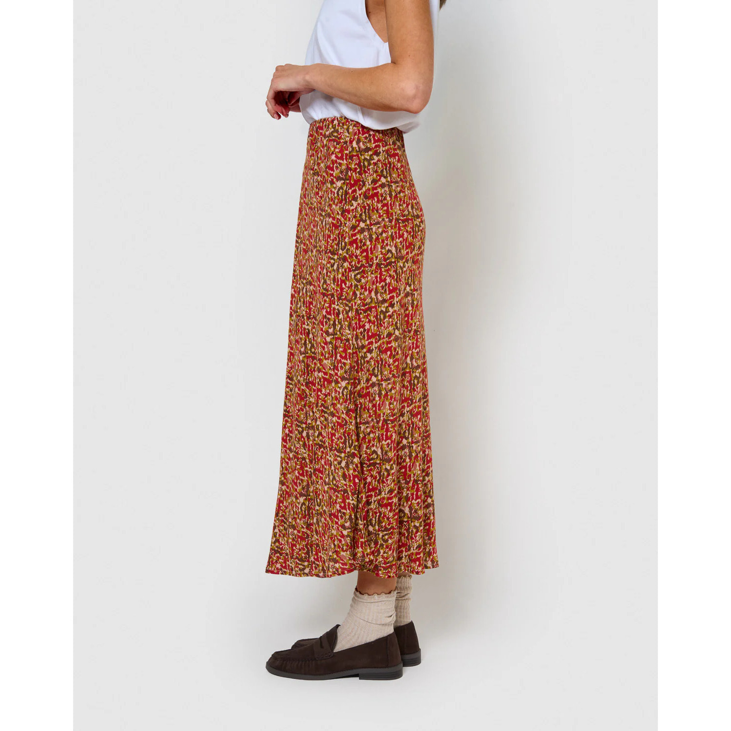 Falda midi bambula detalles plisados railay rojo