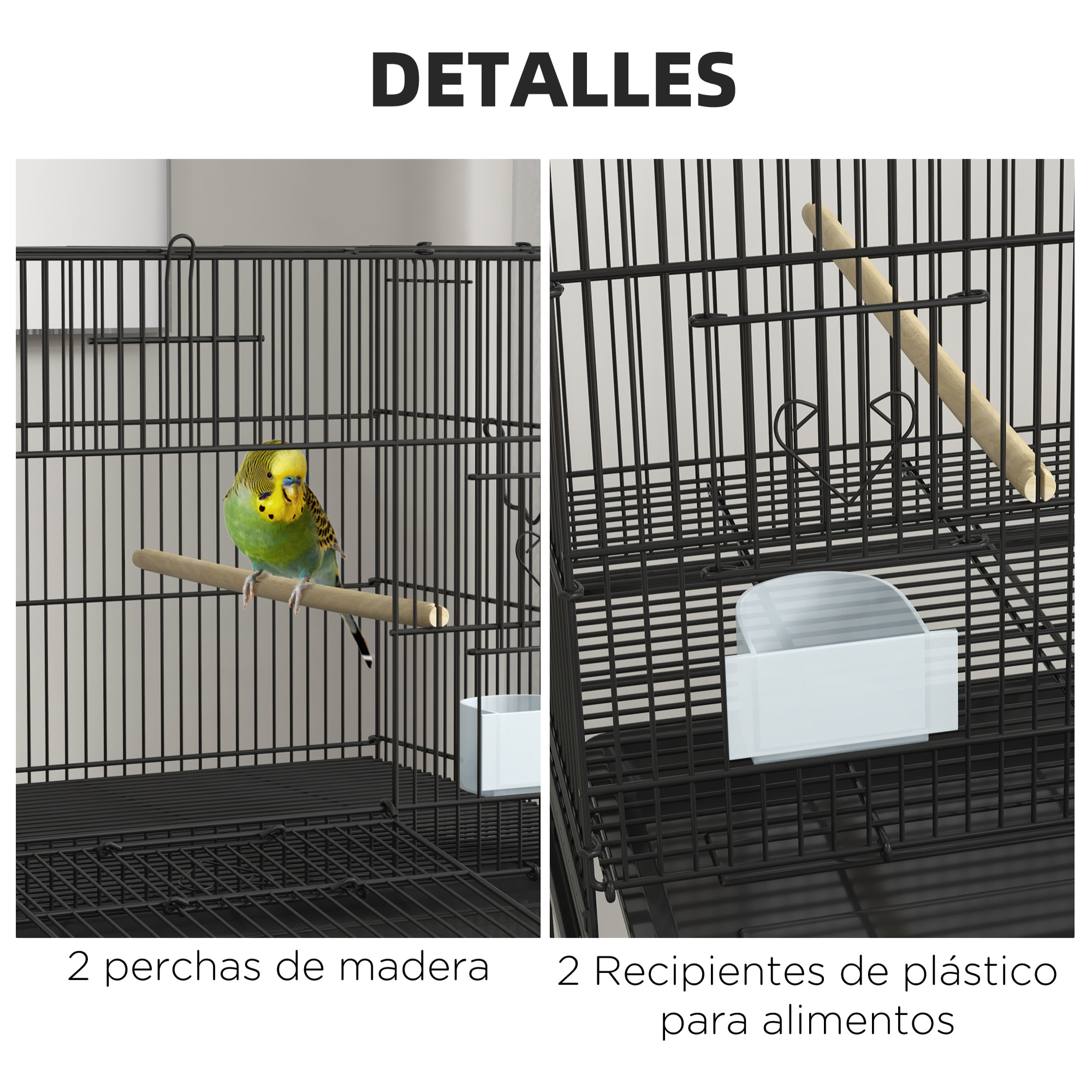 Jaula para Pájaros con Ruedas 77x46x119 cm Jaula Metálica para Aves con Bandeja Extraíble 2 Perchas 2 Comederos y Estante de Almacenamiento para Periquitos Canarios Negro