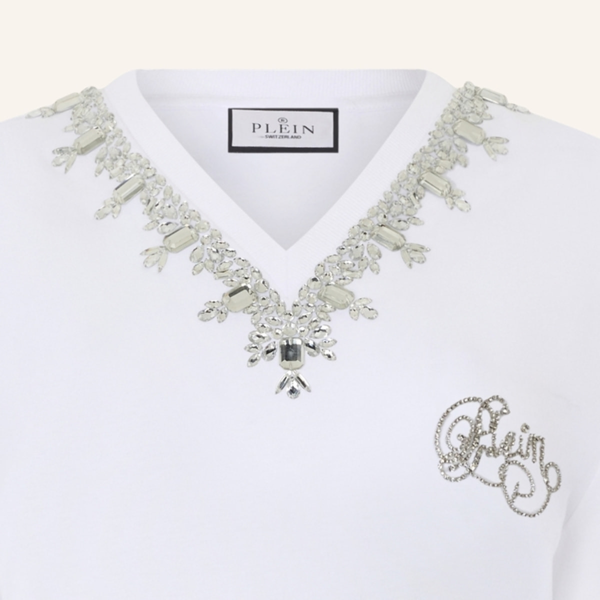 PHILIPP PLEIN Man Fit V-Neck T-Shirt Crystals