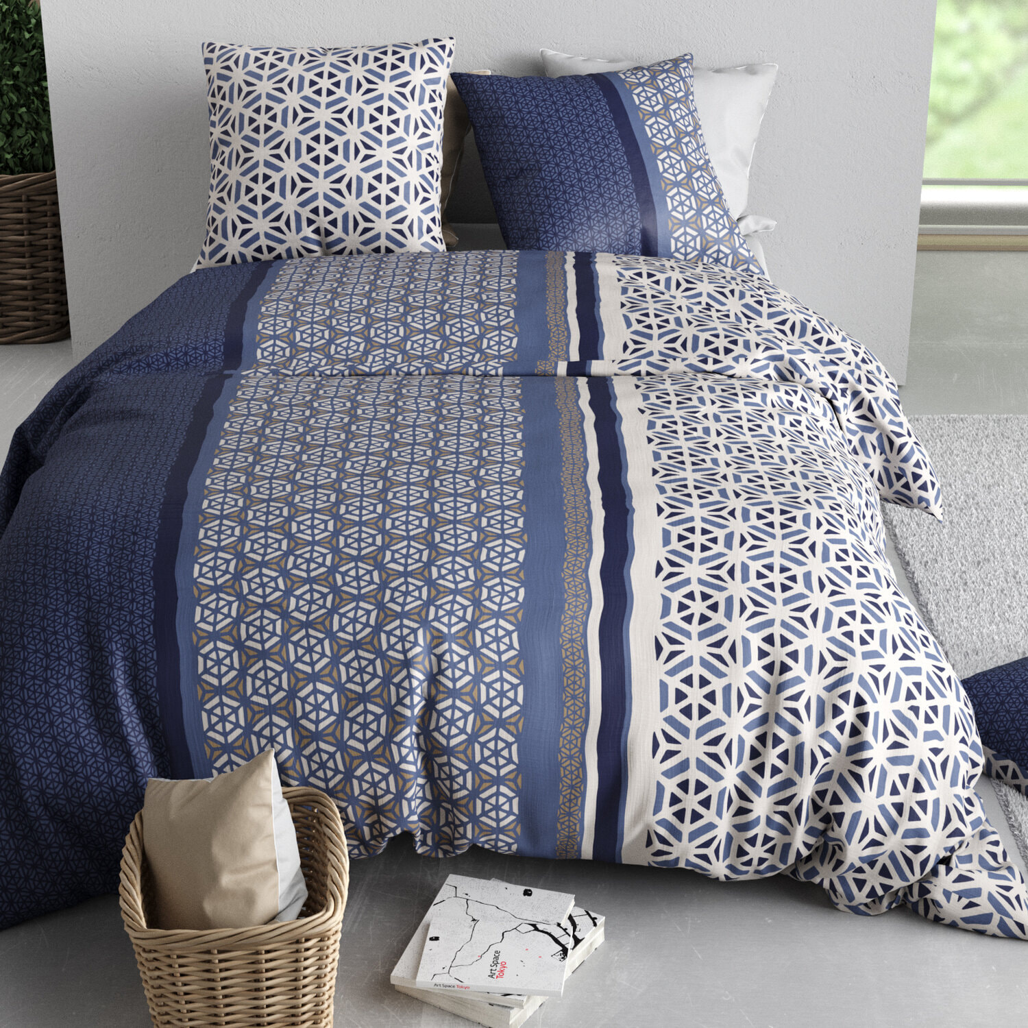 Parure housse de couette imprimé 100% coton - mil
