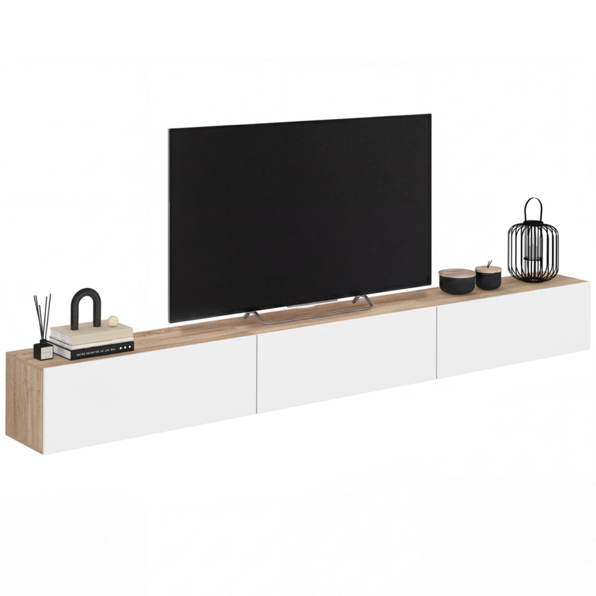 Meuble TV suspendu Michigan bois et blanc 270cm