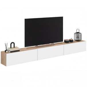Meuble TV suspendu Michigan bois et blanc 270cm
