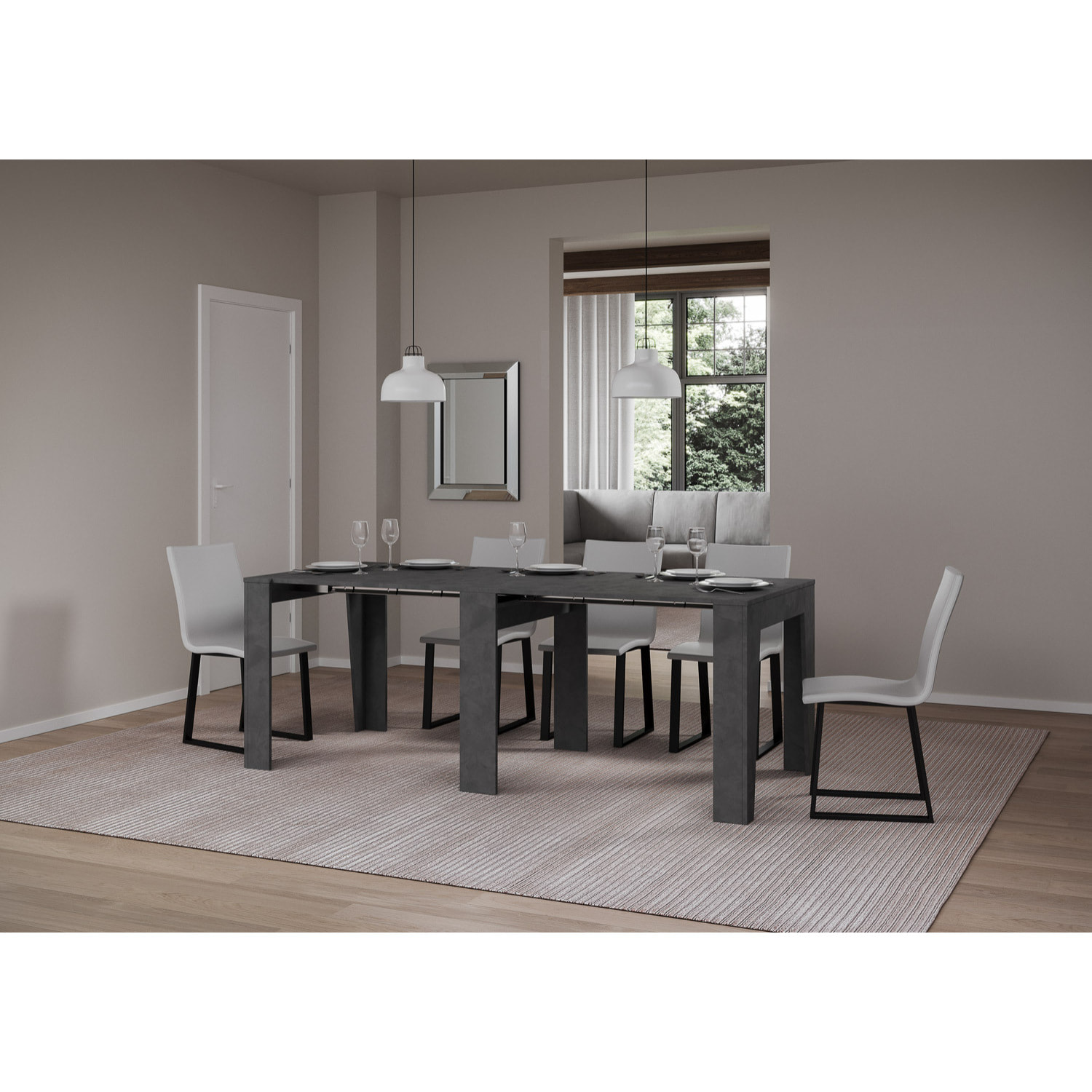 Console Extensible 90x25/211 cm Anea Anthracite Spatulé rallonges internes