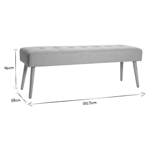 Banc scandinave capitonné en tissu effet velours texturé gris clair et bois clair L130 cm GUESTA