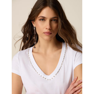 Oltre - T-shirt in cotone con castoni - Bianco